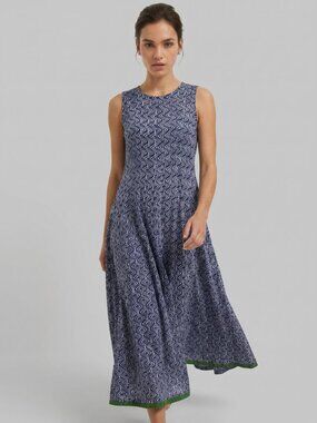 Zardozi Women's Blue Sleeveless Fit & Flare Tribal Summer Maxi Dress Size M